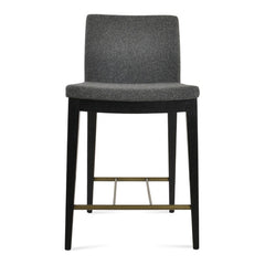 Pasha Wood Low Back Stool by Soho Concept — dark grey wool with black ash legs and brass footrest