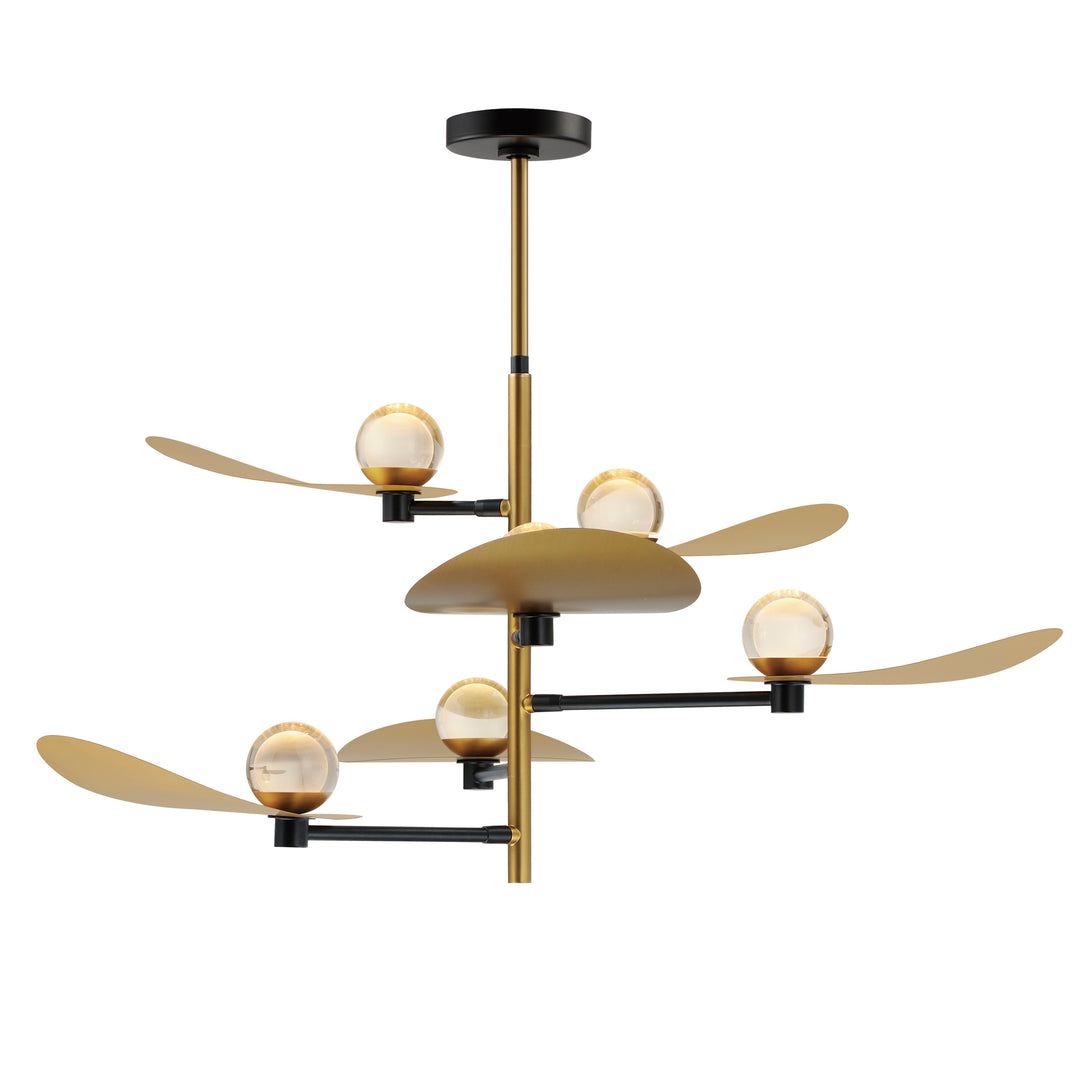 Pearl 6-Light LED Chandelier by ET2 Lighting in Black / Natural Aged Brass, front view