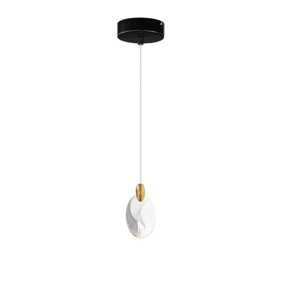Pebble 1-Light LED Pendant by ET2 Lighting in Black / Polished Gold, front view