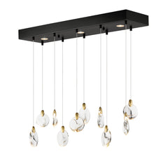 Pebble 10-Light LED Pendant by ET2 Lighting in Black / Polished Gold, front view