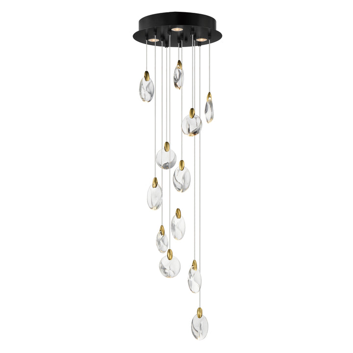 Pebble 12-Light LED Pendant by ET2 Lighting in Black / Polished Gold, front view