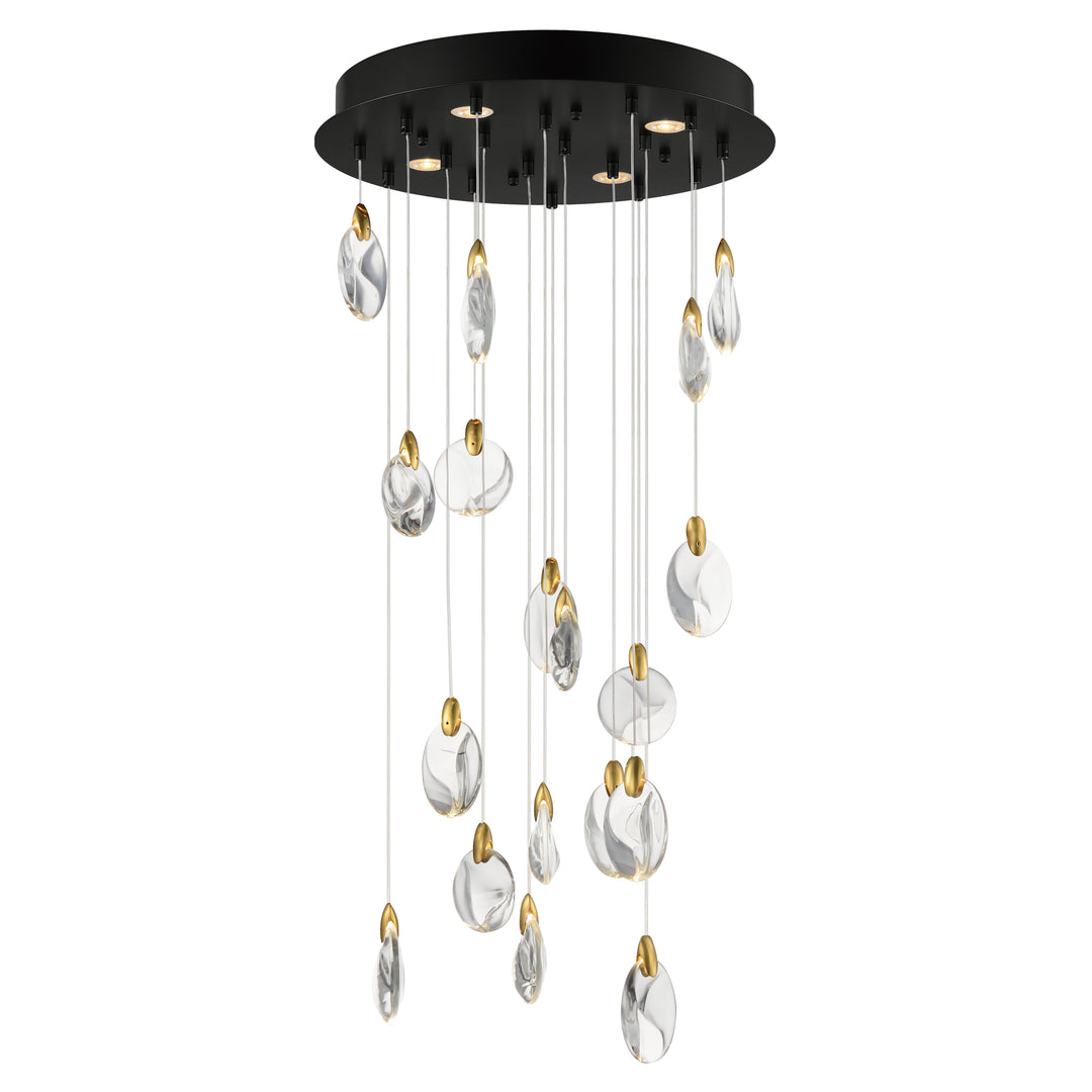 Pebble 18-Light LED Pendant by ET2 Lighting in Black / Polished Gold, front view