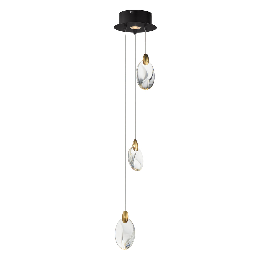 Pebble 3-Light LED Pendant by ET2 Lighting in Black / Polished Gold, front view