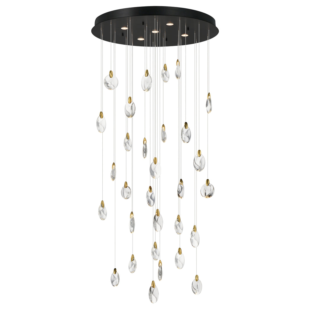 Pebble 30-Light LED Pendant by ET2 Lighting in Black / Polished Gold, front view