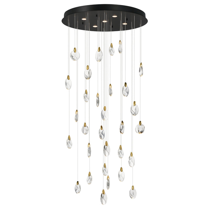 Pebble 30-Light LED Pendant by ET2 Lighting in Black / Polished Gold, front view