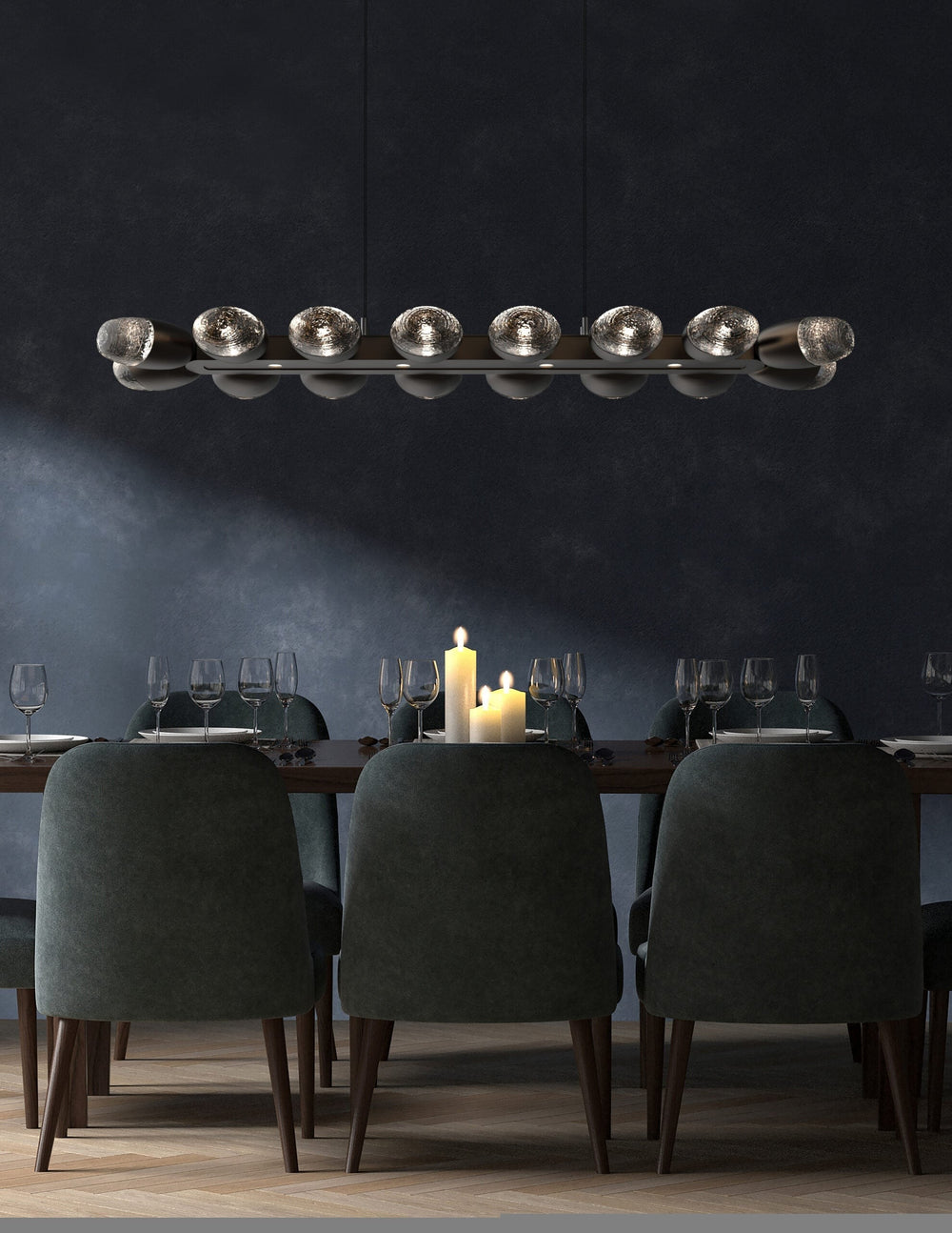 Pebble Linear Chandelier by Hammerton Studio in a styled interior