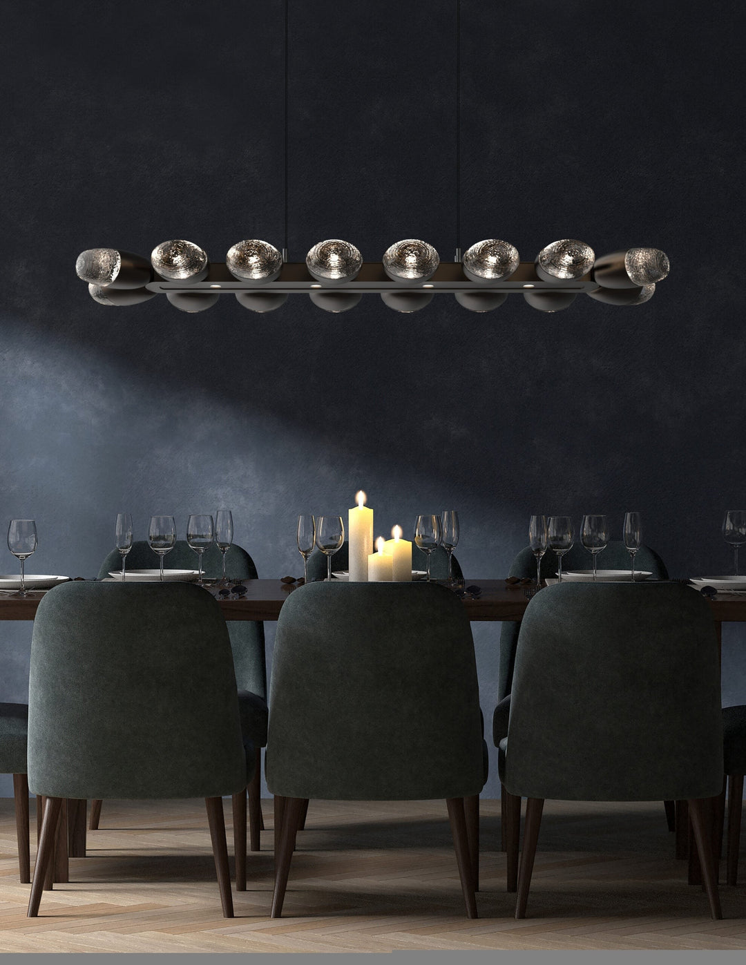 Pebble Linear Chandelier by Hammerton Studio in a styled interior