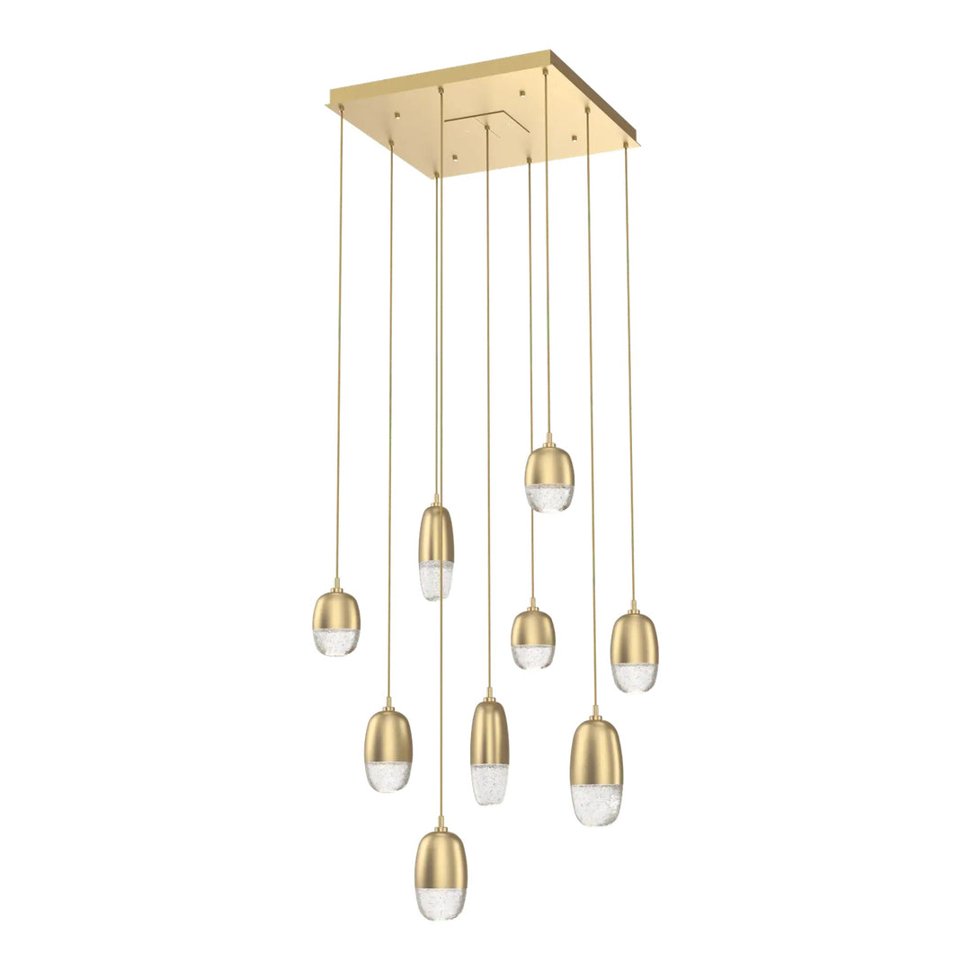 Pebble Square Pendant Chandelier by Hammerton Studio in Gilded Brass