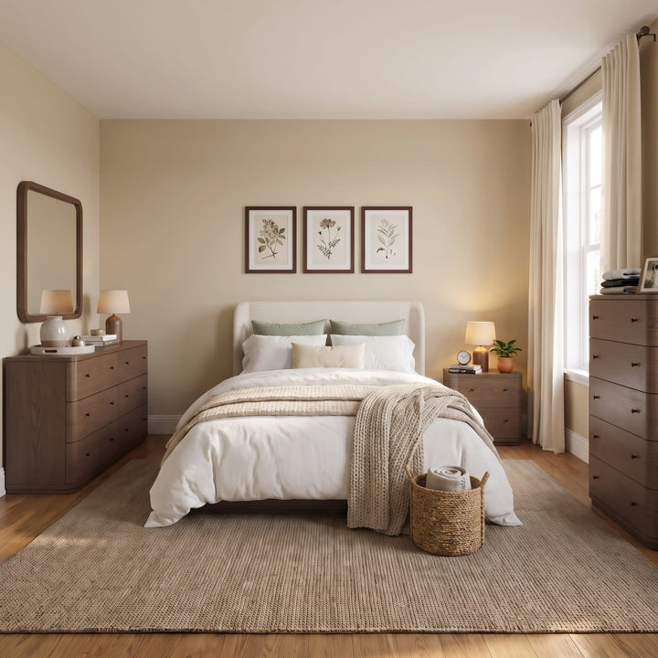 Penny Five Drawer Chest in Chocolate Mousse — in a bedroom setting