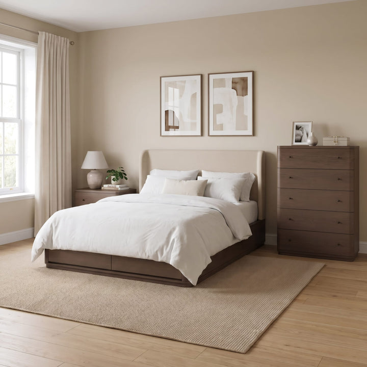 Penny Five Drawer Chest in Chocolate Mousse — in a bedroom setting
