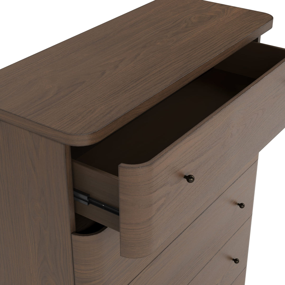 Penny Five Drawer Chest in Chocolate Mousse — with drawers open