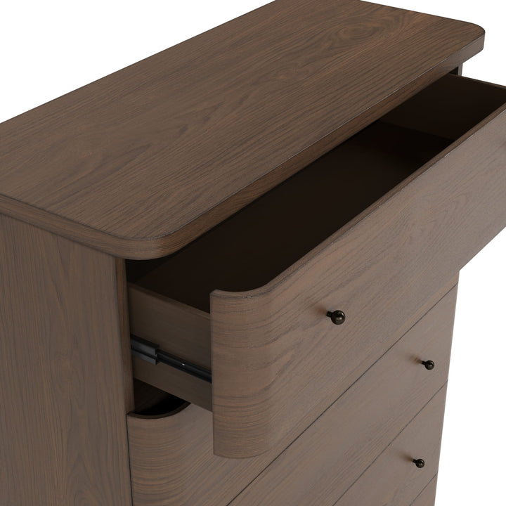 Penny Five Drawer Chest in Chocolate Mousse — with drawers open