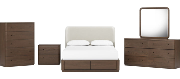 Penny Five Drawer Chest in Chocolate Mousse — shown with the matching bedroom group (sold separately)