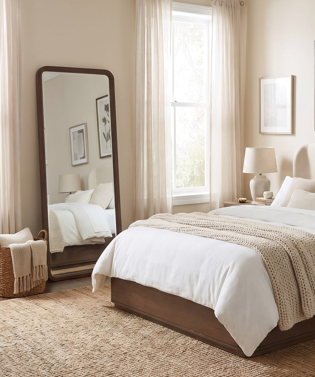 Penny Floor Mirror in Chocolate Mousse — styled in a room