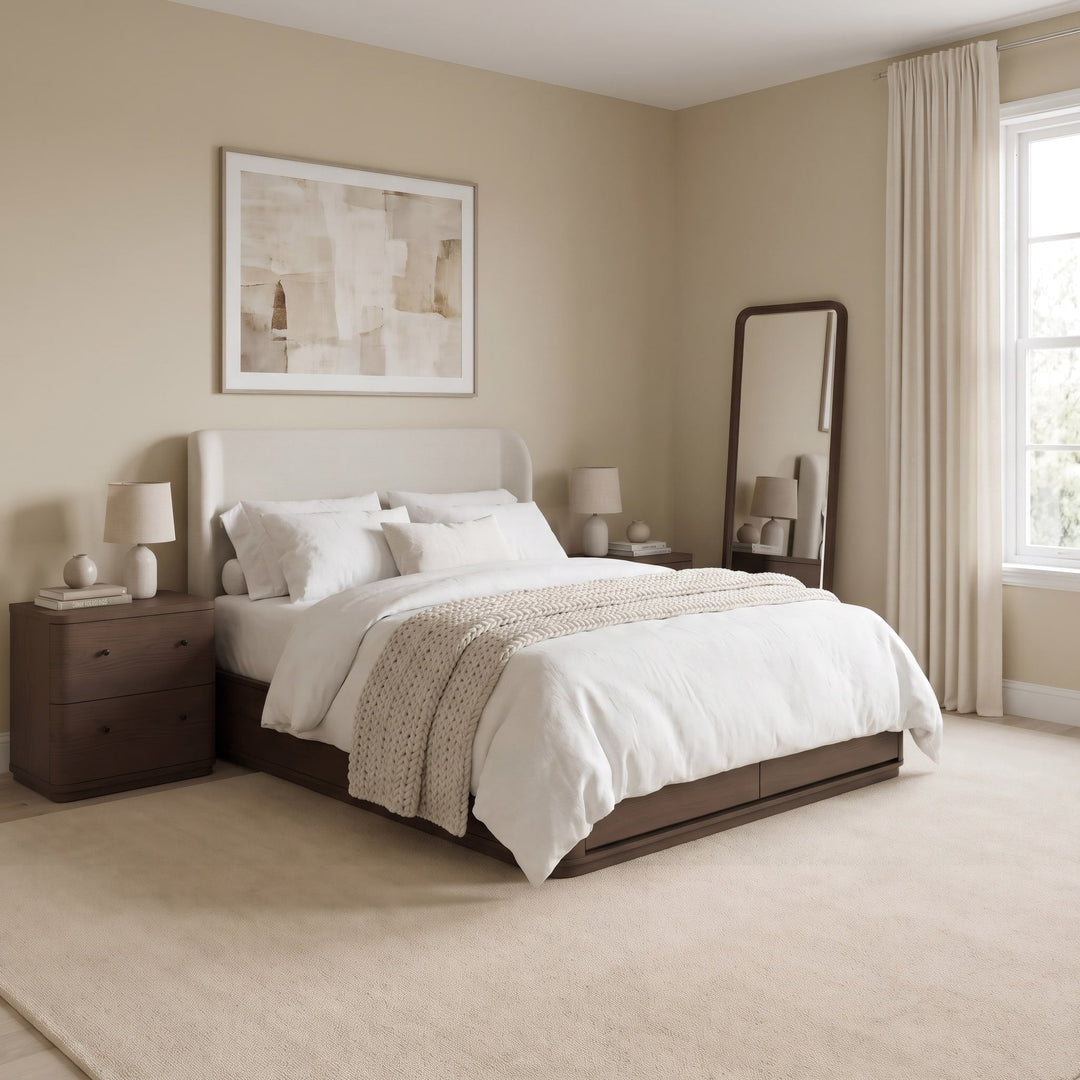 Penny Floor Mirror in Chocolate Mousse — in a bedroom setting