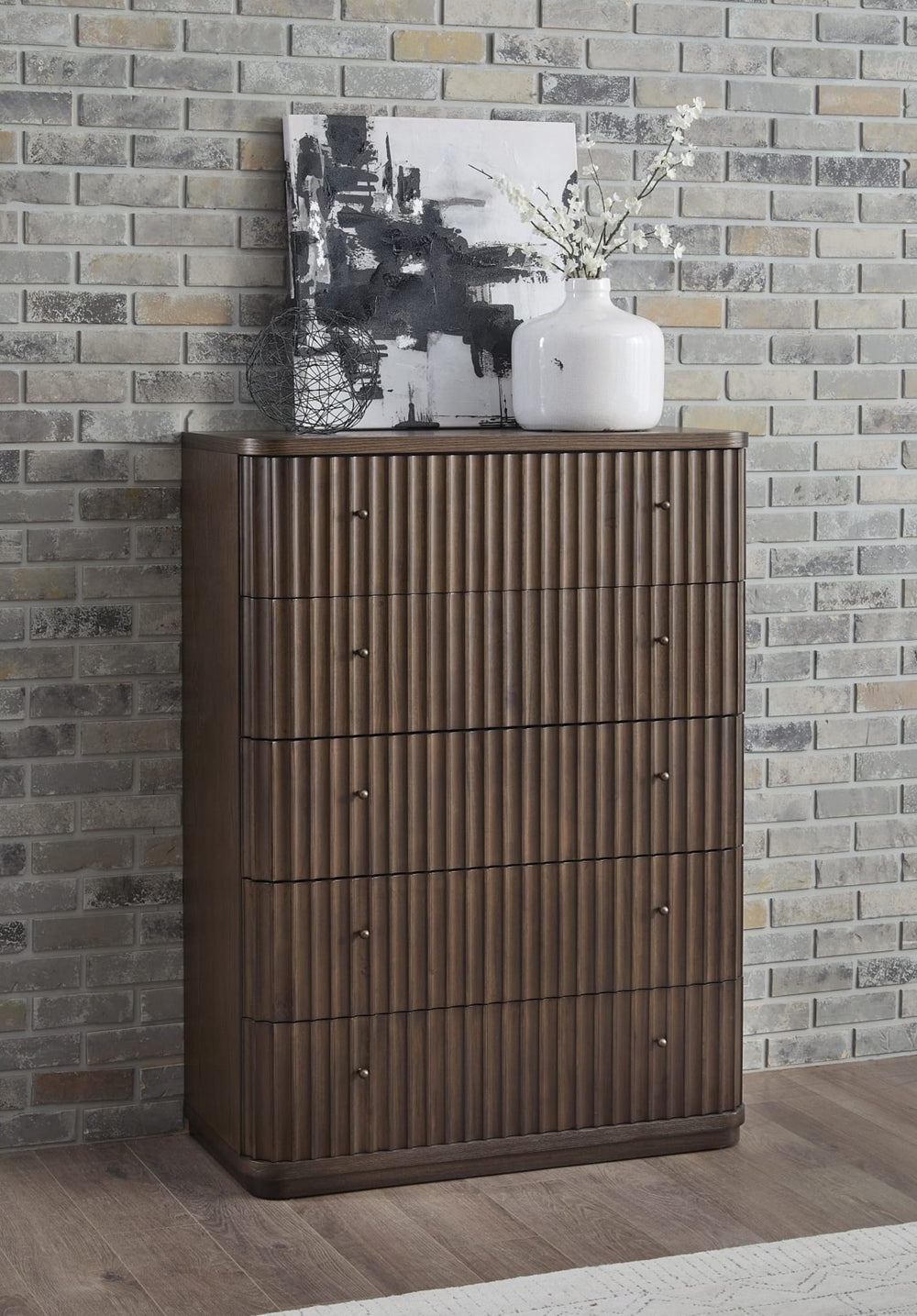 Penny Fluted Chest in Chocolate Mousse — styled in a room