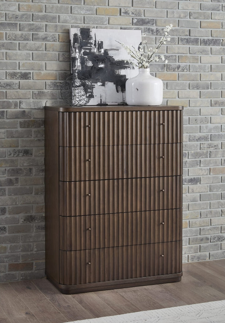 Penny Fluted Chest in Chocolate Mousse — styled in a room
