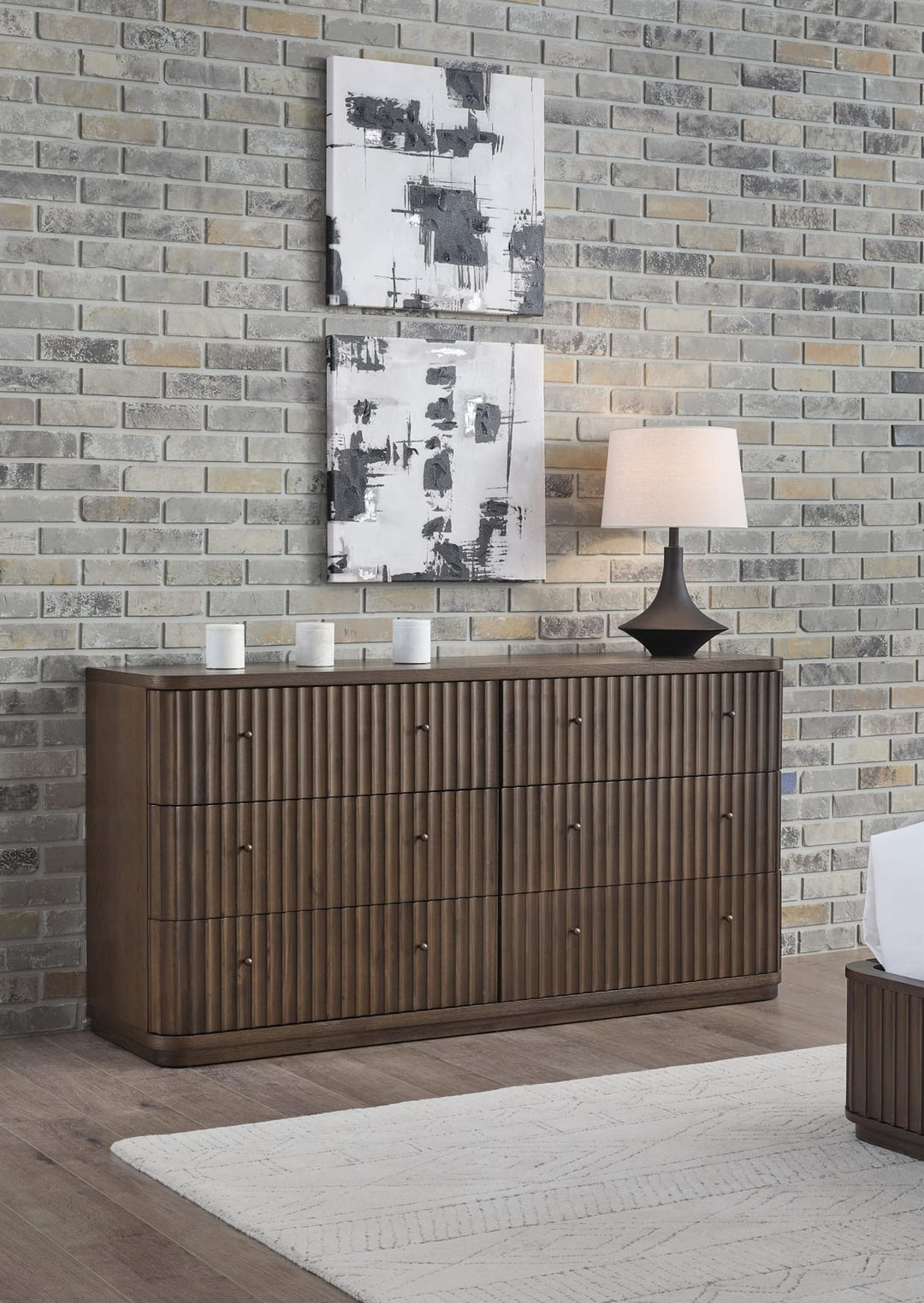 Penny Fluted Dresser in Chocolate Mousse — styled in a room