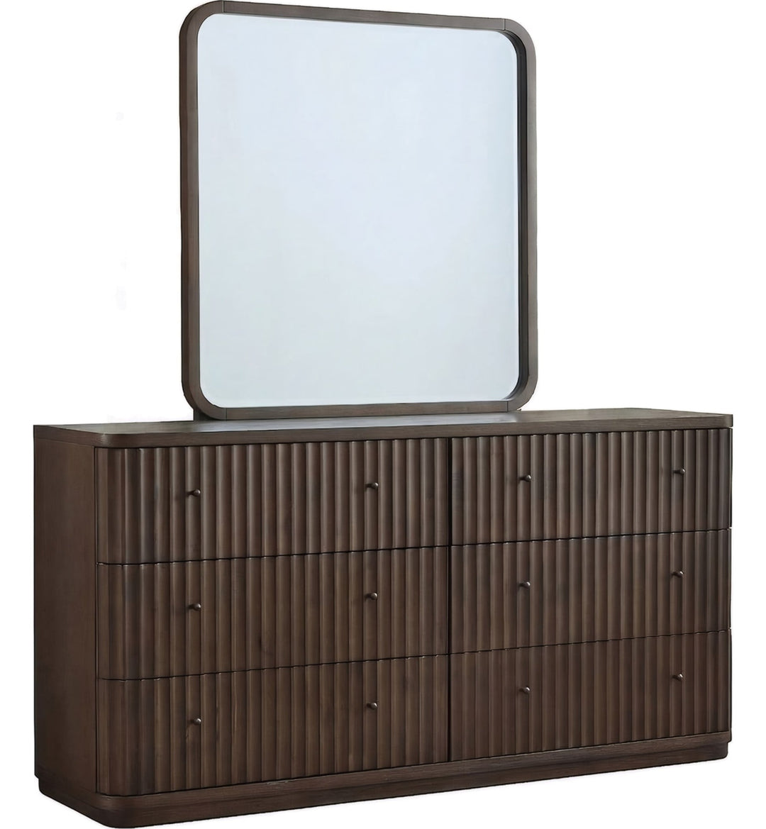 Penny Fluted Dresser in Chocolate Mousse — on a white background with the matching mirror (sold separately)