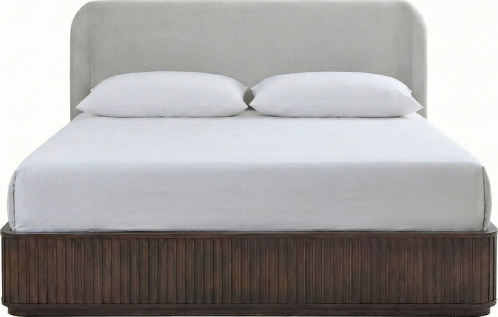 Penny Fluted Upholstered Bed in Chocolate Mousse — white background, front view