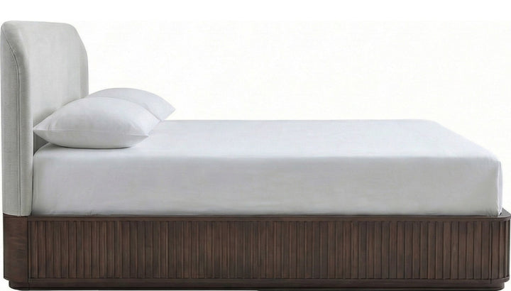 Penny Fluted Upholstered Bed in Chocolate Mousse — white background, side profile