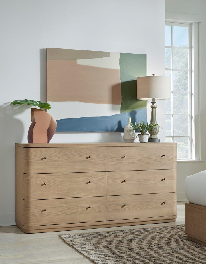 Penny Six Drawer Dresser in Buff Cream — styled with the matching mirror (sold separately)