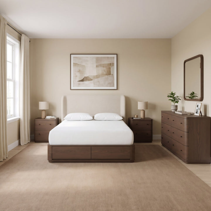 Penny Two Drawer Nightstand in Chocolate Mousse — in a bedroom setting
