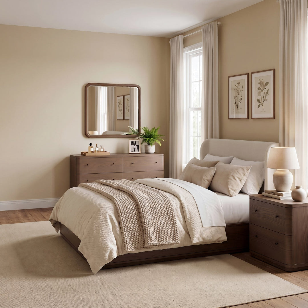 Penny Two Drawer Nightstand in Chocolate Mousse — in a bedroom setting