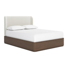 Penny Upholstered Platform Bed by Modus in Chocolate Mousse — white background, angled view