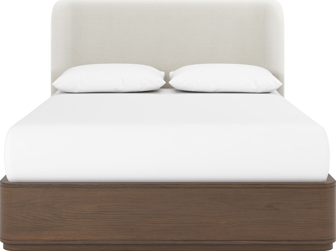 Penny Upholstered Platform Bed in Chocolate Mousse — white background, front view