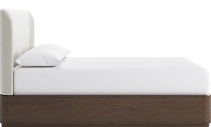 Penny Upholstered Platform Bed in Chocolate Mousse — white background, side profile