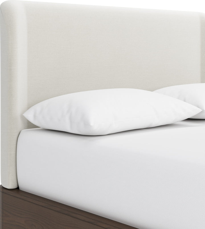 Penny Upholstered Platform Bed in Chocolate Mousse — close-up of the headboard