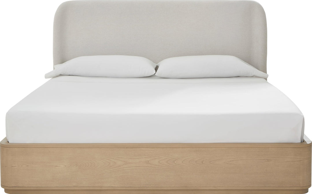 Penny Upholstered Platform Bed in Buff Cream — white background, front view