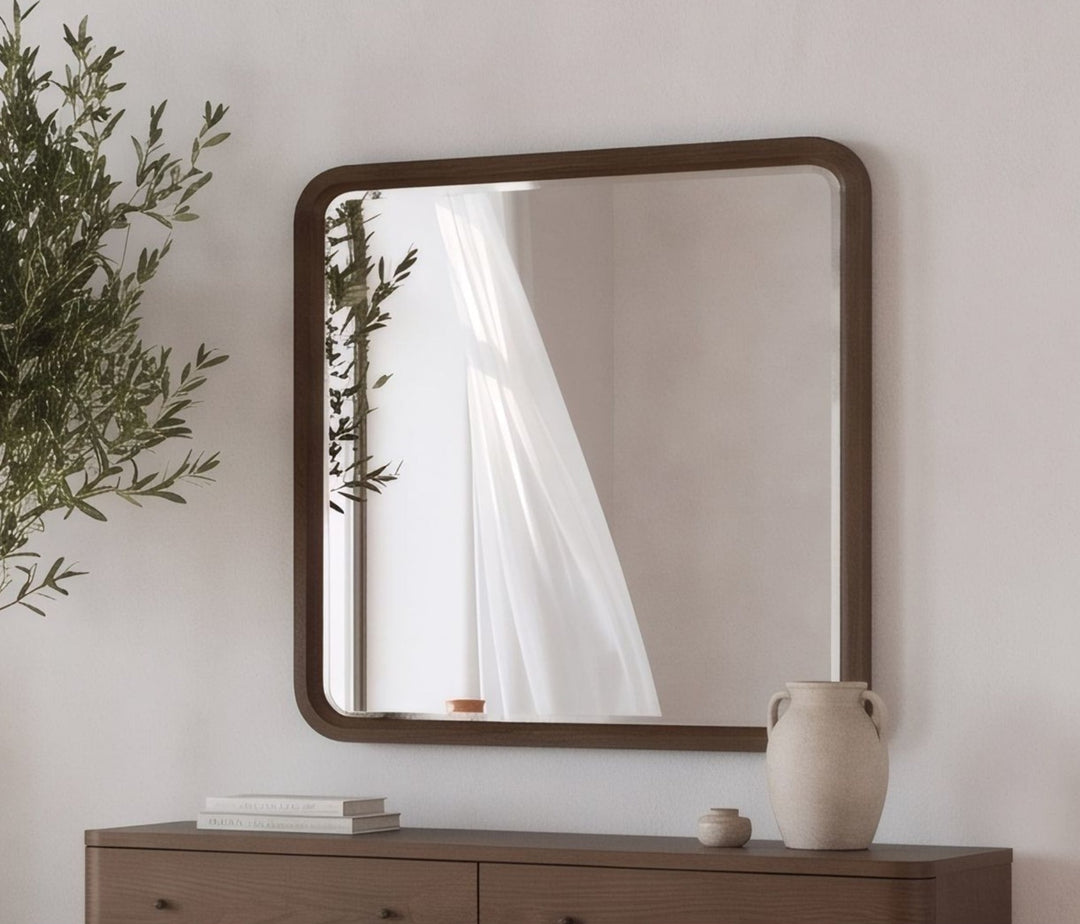 Penny Wall or Dresser Mirror in Chocolate Mousse — styled in a room