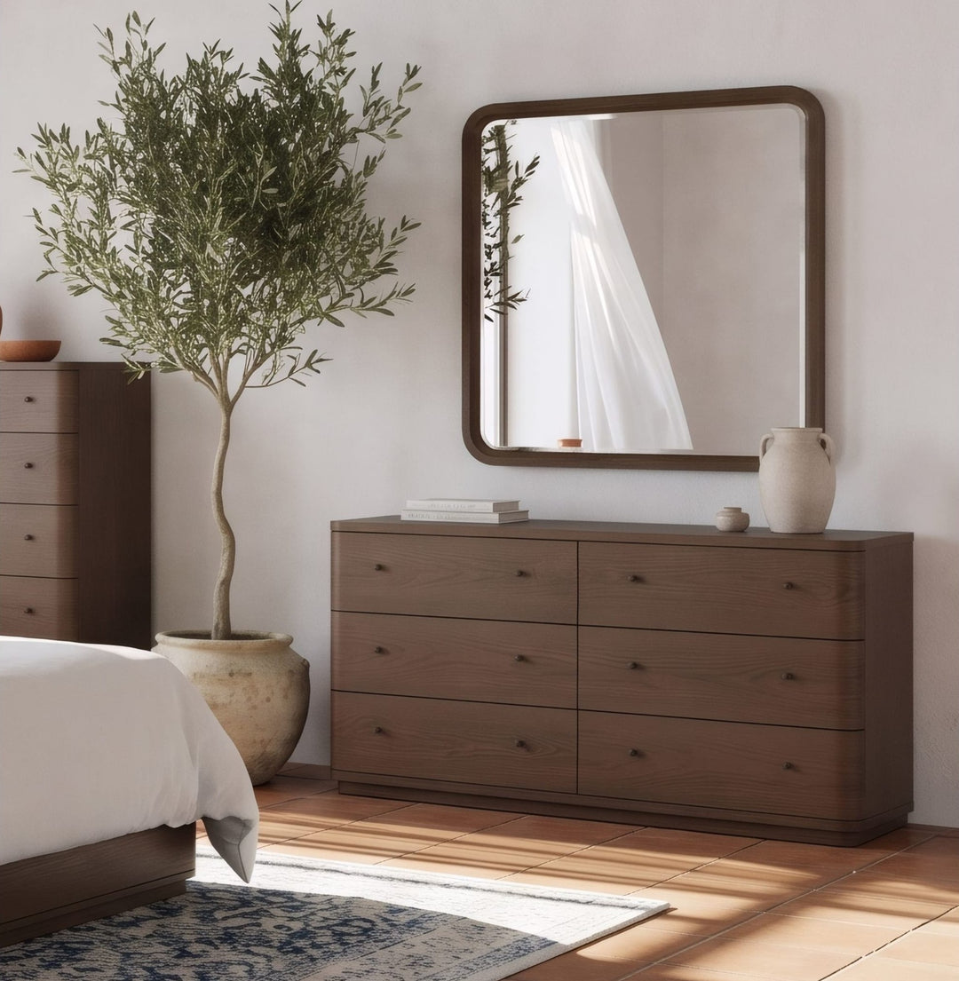 Penny Wall or Dresser Mirror in Chocolate Mousse — styled on the matching dresser (sold separately)
