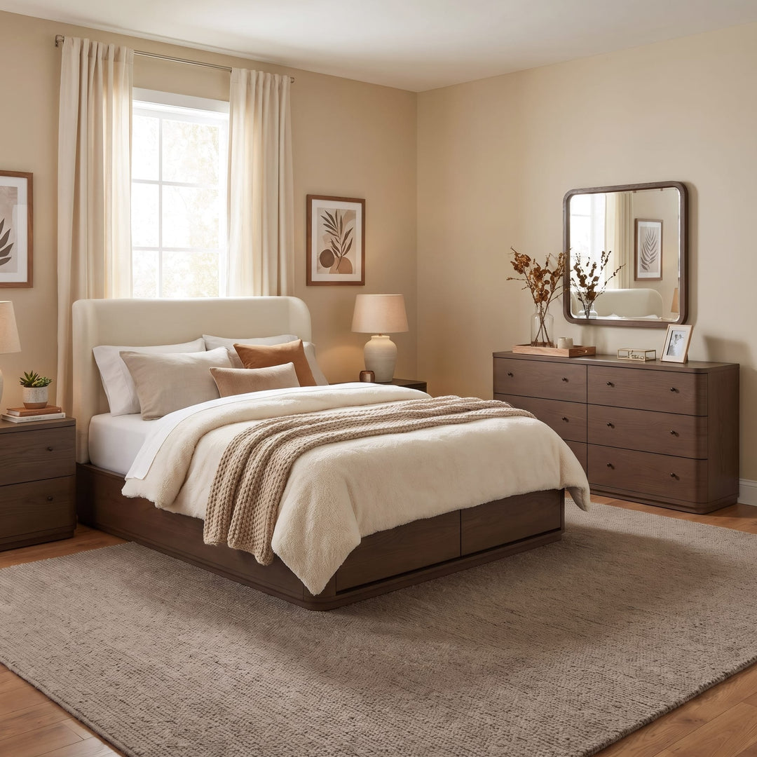 Penny Wall or Dresser Mirror in Chocolate Mousse — in a bedroom setting