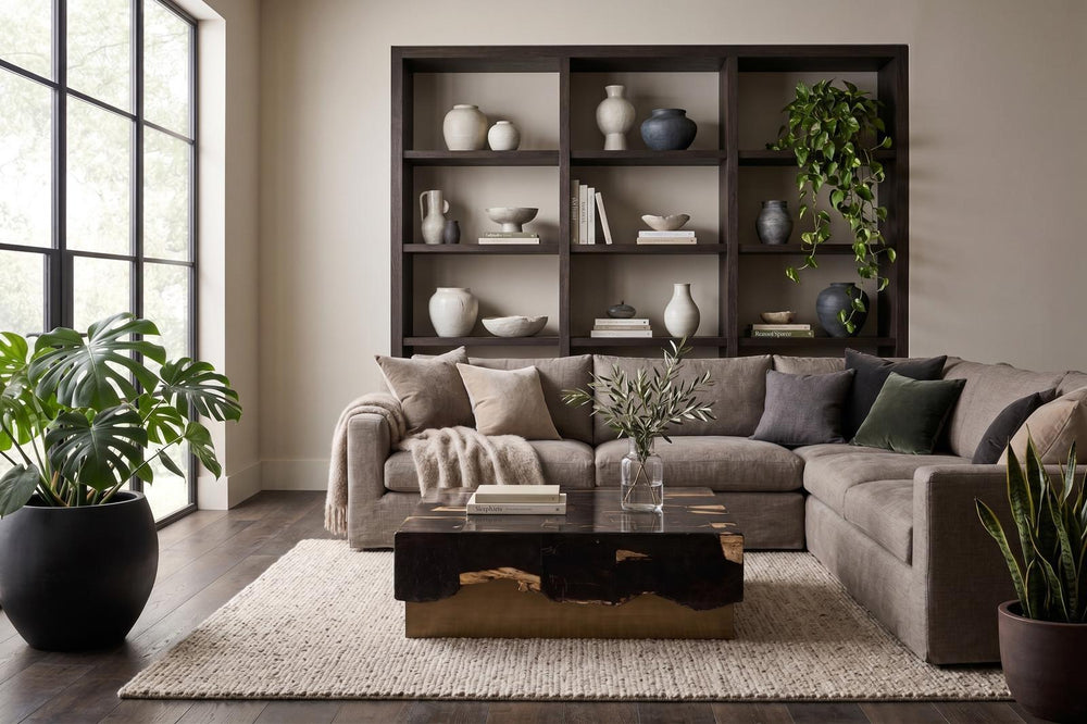 Petramosaic Coffee Table, Brass Base by Phillips Collection — room setting