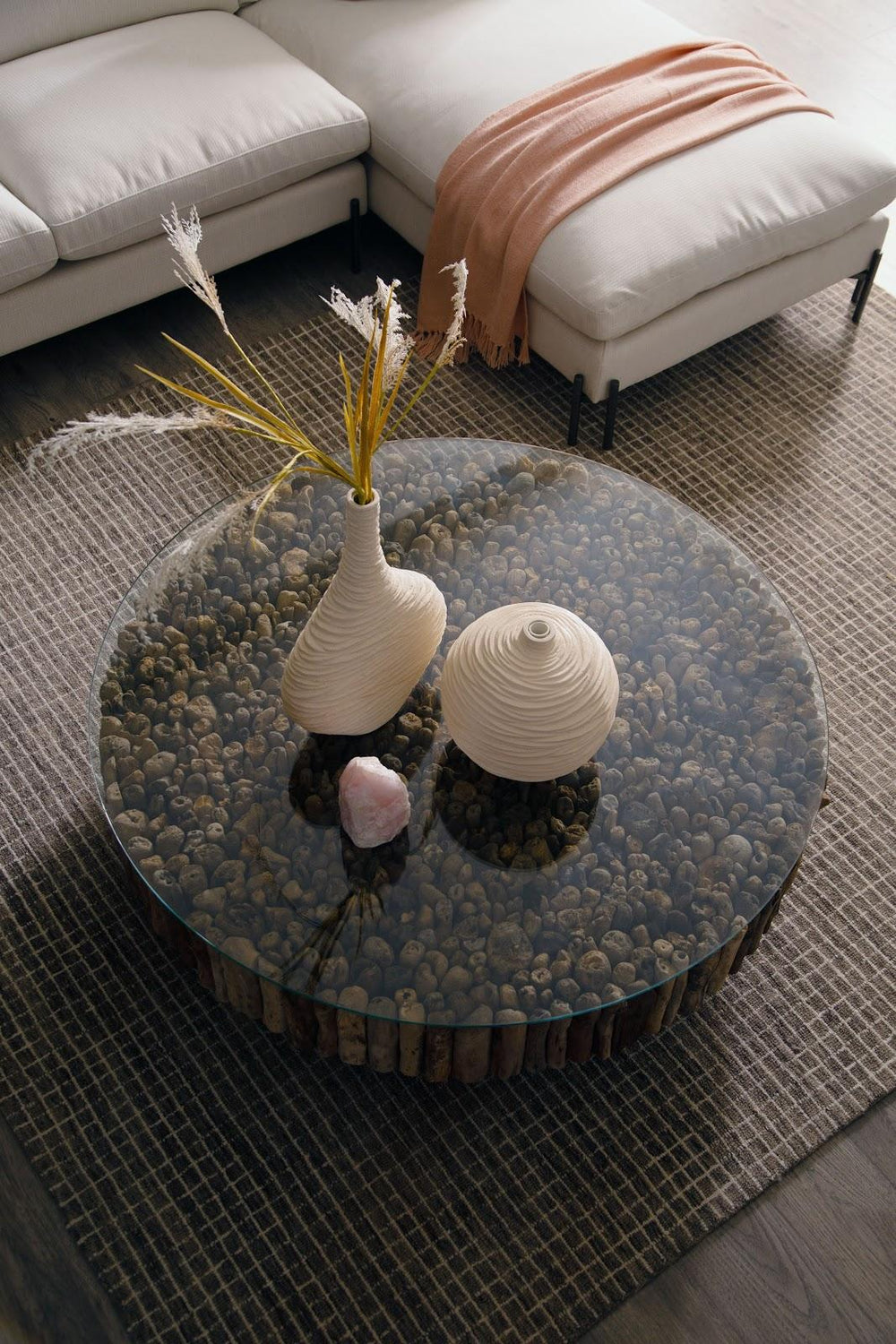 Manhattan Coffee Table, Round, with Glass by Phillips Collection — room setting