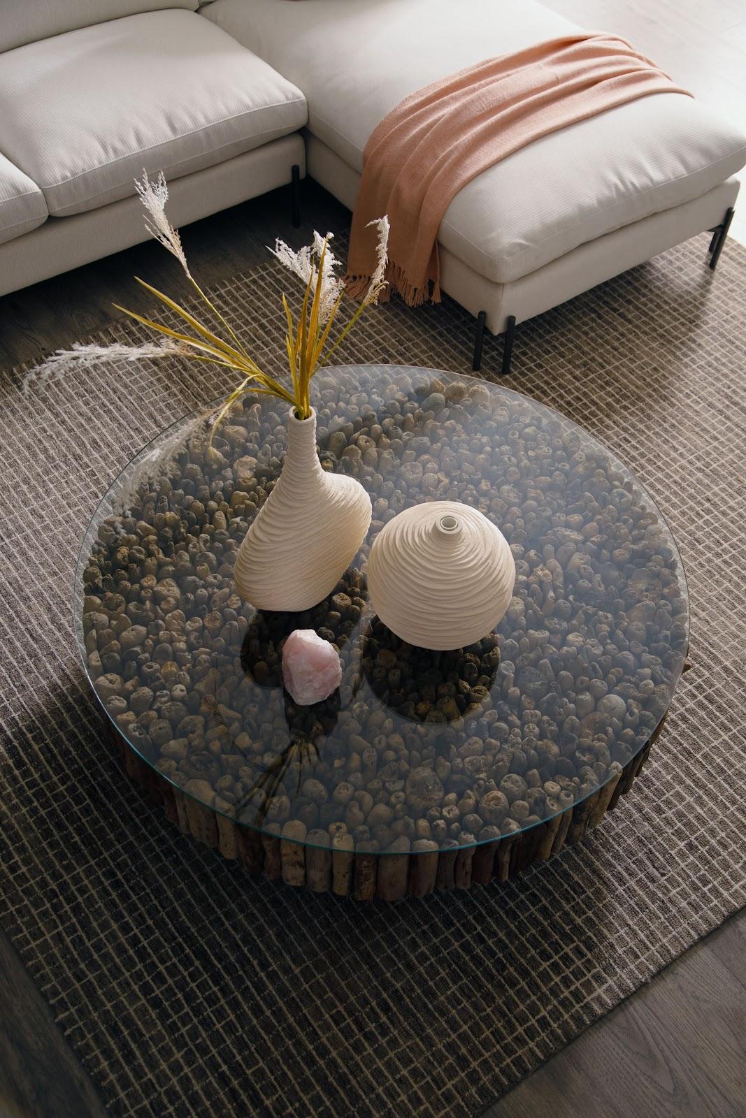 Manhattan Coffee Table, Round, with Glass by Phillips Collection — room setting