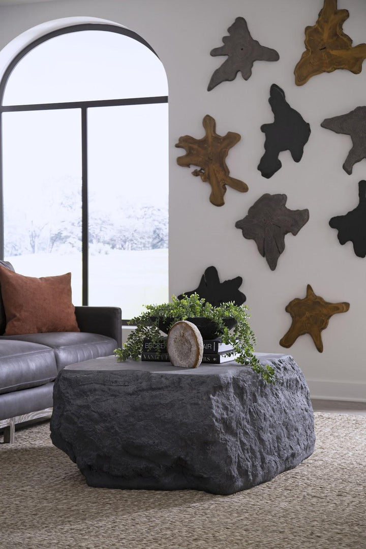 Quarry Coffee Table, Large, Charcoal Stone by Phillips Collection — room setting