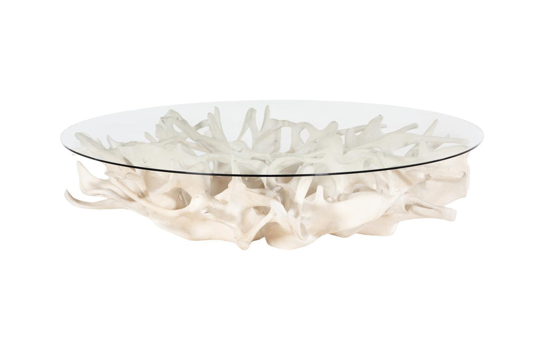 Cast Root Coffee Table, Faux Bleached Finish, With 82" Glass by Phillips Collection — view 1