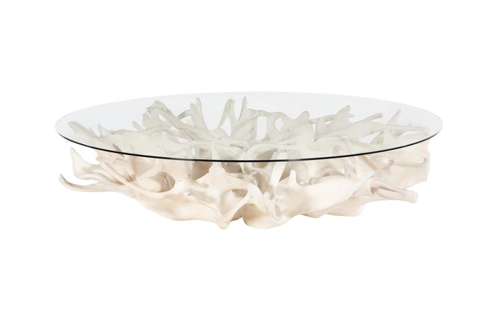 Cast Root Coffee Table, Faux Bleached Finish, With 82" Glass by Phillips Collection — view 1