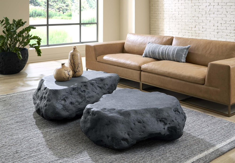 Cast Boulder Coffee Table, Charcoal Stone, Large by Phillips Collection — room setting