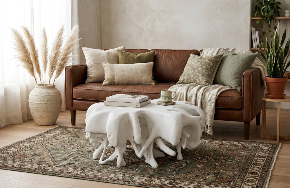 Cast Coffee Table Round, White Stone by Phillips Collection — room setting