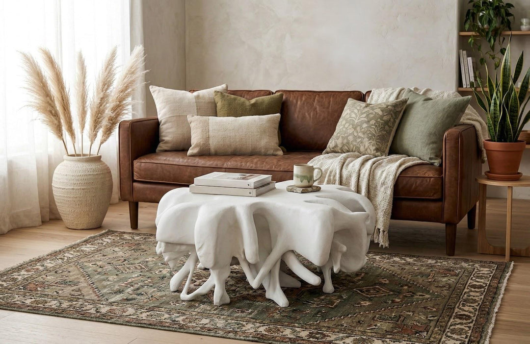Cast Coffee Table Round, White Stone by Phillips Collection — room setting