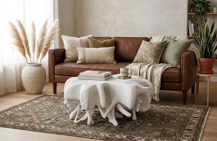 Cast Coffee Table Round, White Stone by Phillips Collection — room setting