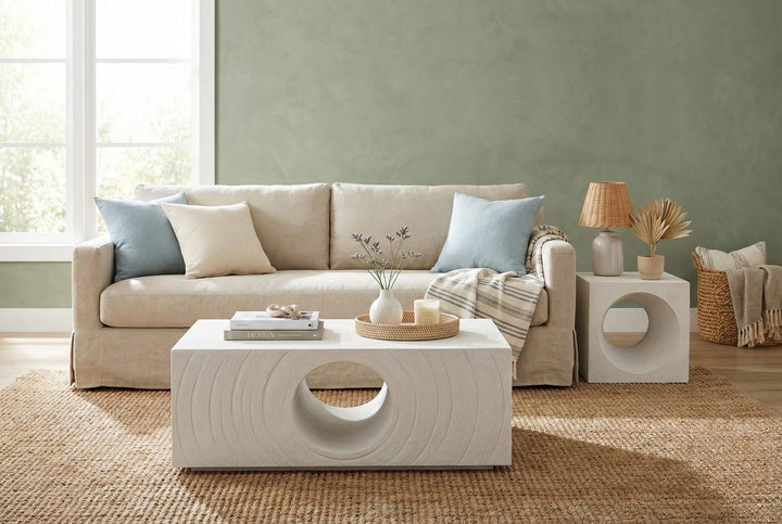 Void Coffee Table, White Stone by Phillips Collection — room setting