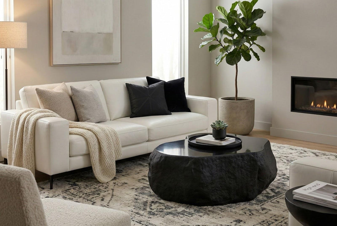 Quarry Coffee Table, Small, Black Glamstone by Phillips Collection — room setting