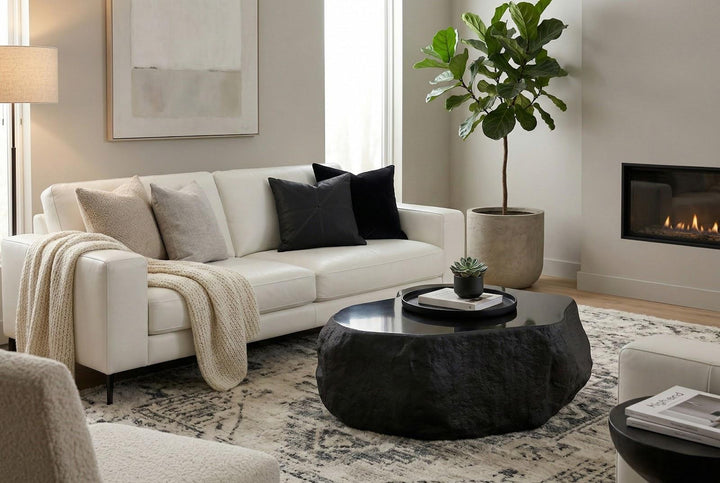 Quarry Coffee Table, Small, Black Glamstone by Phillips Collection — room setting