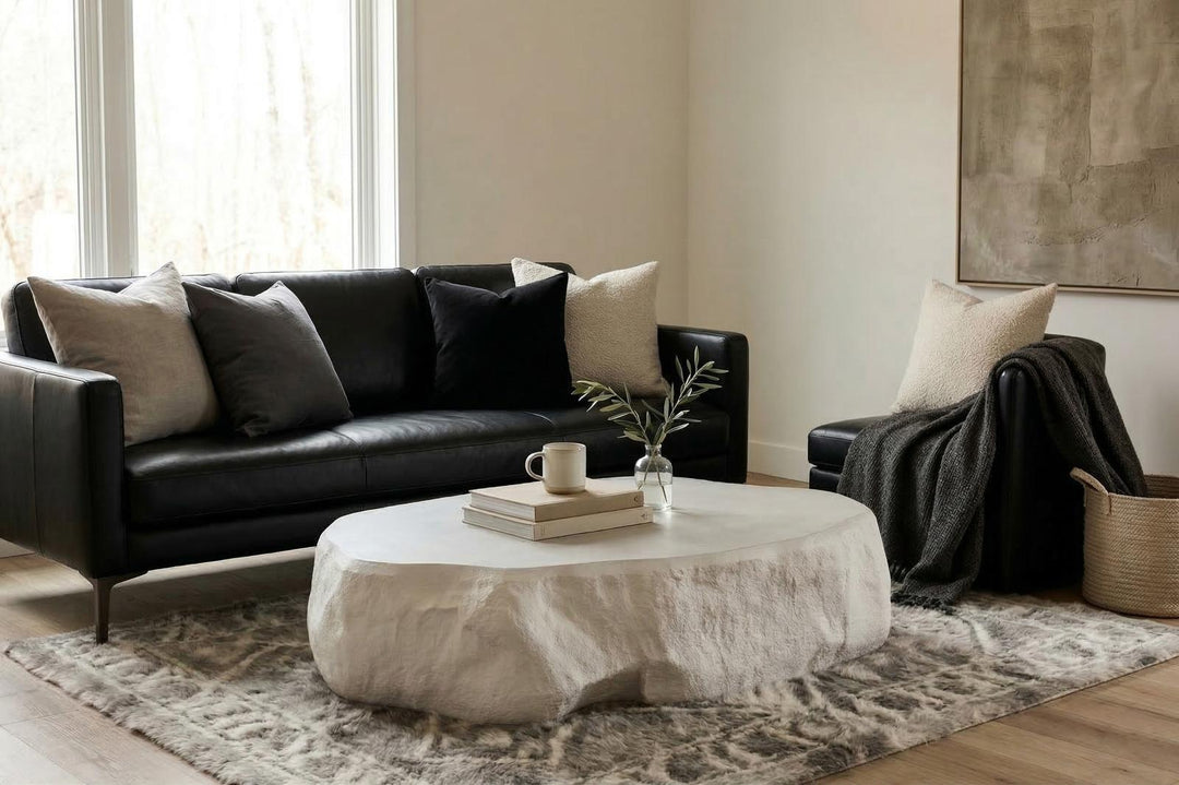 Quarry Coffee Table, Extra Large, White Glamstone by Phillips Collection — room setting